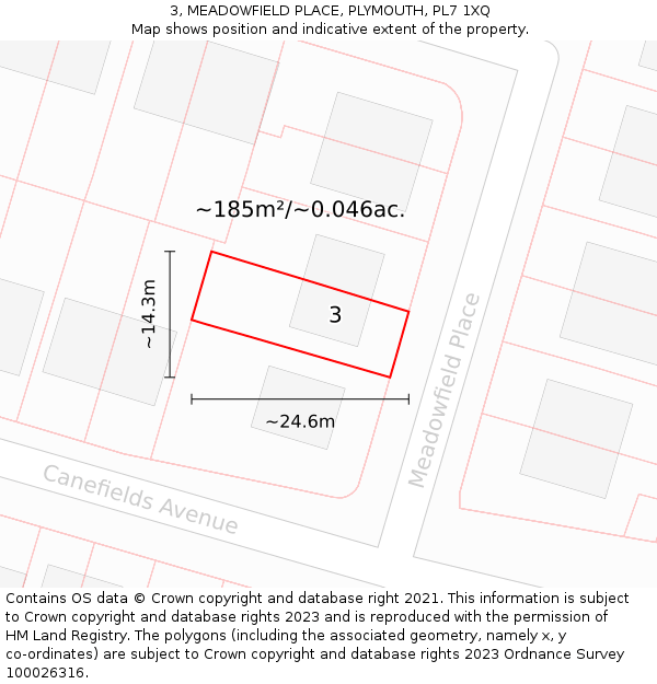 3, MEADOWFIELD PLACE, PLYMOUTH, PL7 1XQ: Plot and title map
