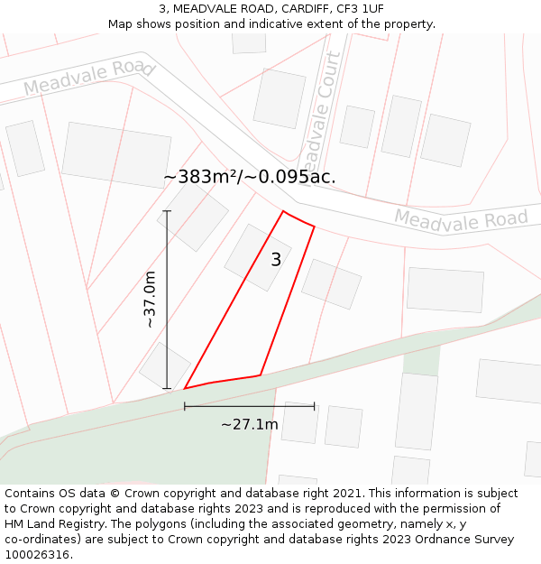 3, MEADVALE ROAD, CARDIFF, CF3 1UF: Plot and title map