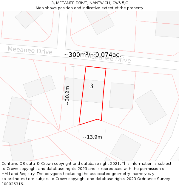 3, MEEANEE DRIVE, NANTWICH, CW5 5JG: Plot and title map