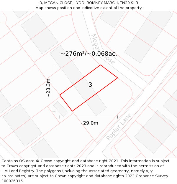 3, MEGAN CLOSE, LYDD, ROMNEY MARSH, TN29 9LB: Plot and title map