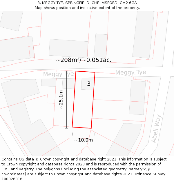 3, MEGGY TYE, SPRINGFIELD, CHELMSFORD, CM2 6GA: Plot and title map