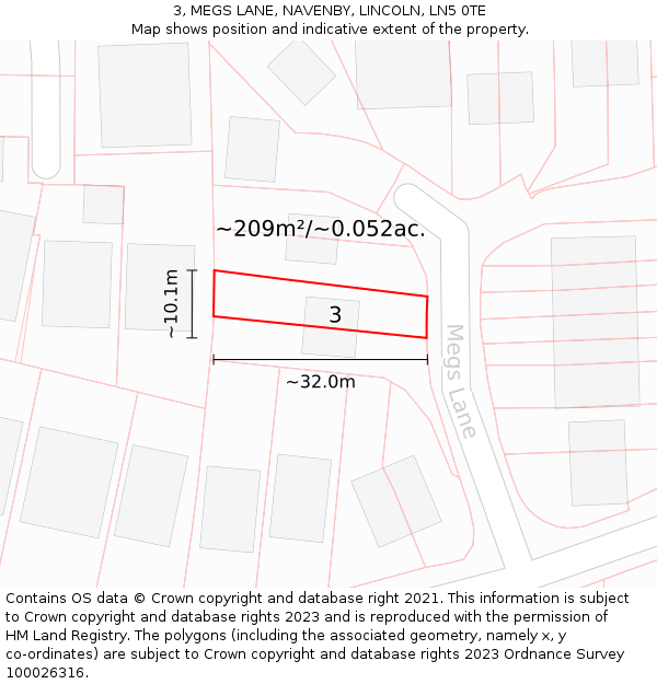 3, MEGS LANE, NAVENBY, LINCOLN, LN5 0TE: Plot and title map