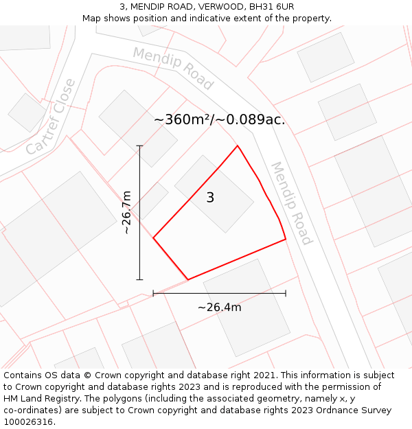 3, MENDIP ROAD, VERWOOD, BH31 6UR: Plot and title map