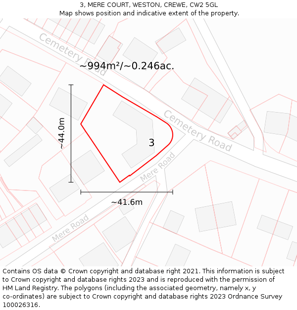 3, MERE COURT, WESTON, CREWE, CW2 5GL: Plot and title map