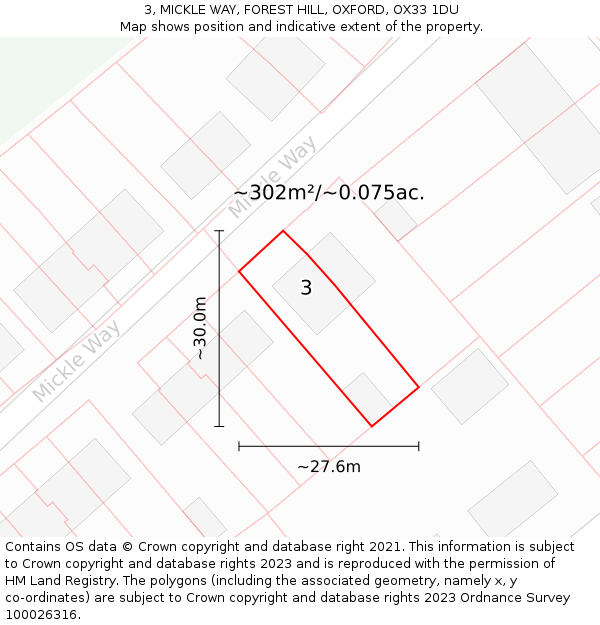 3, MICKLE WAY, FOREST HILL, OXFORD, OX33 1DU: Plot and title map