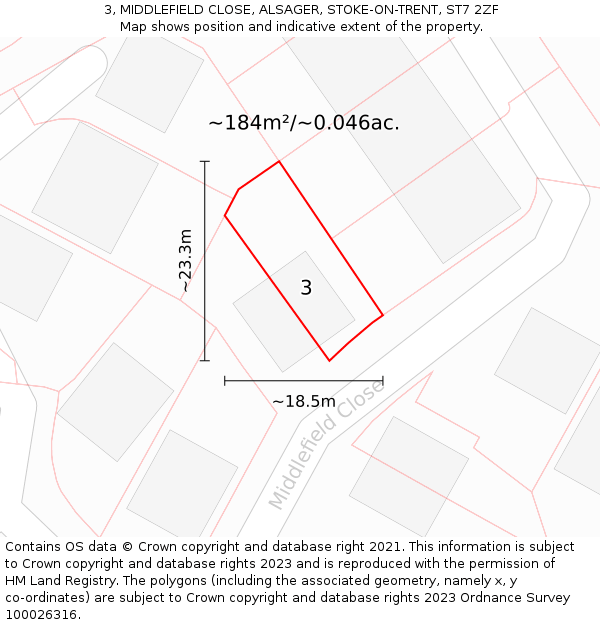 3, MIDDLEFIELD CLOSE, ALSAGER, STOKE-ON-TRENT, ST7 2ZF: Plot and title map