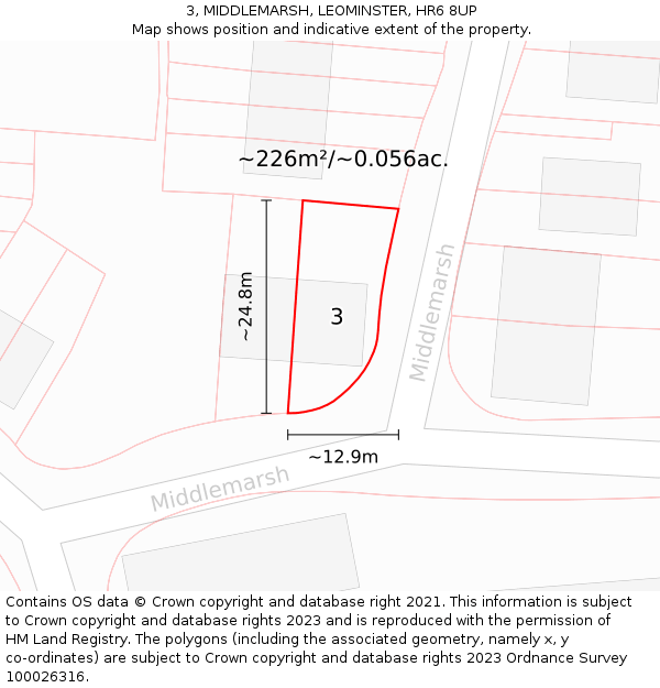 3, MIDDLEMARSH, LEOMINSTER, HR6 8UP: Plot and title map