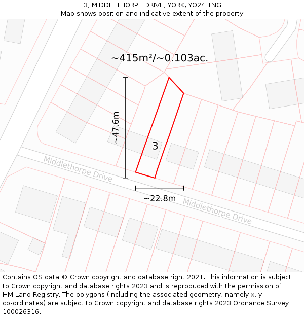 3, MIDDLETHORPE DRIVE, YORK, YO24 1NG: Plot and title map