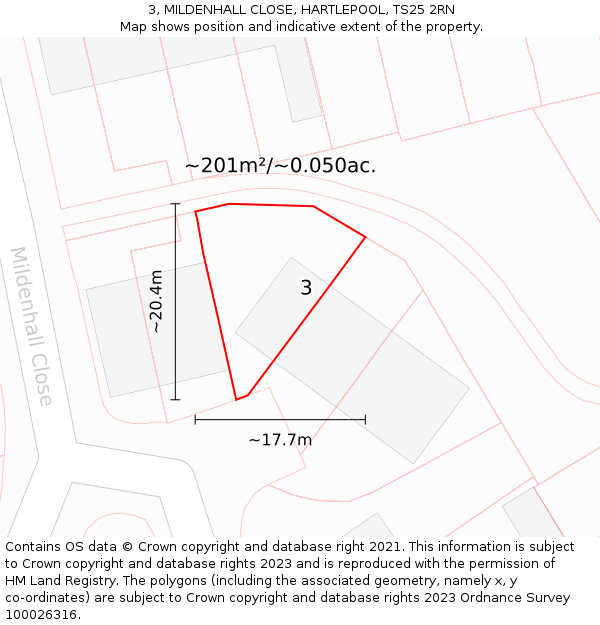 3, MILDENHALL CLOSE, HARTLEPOOL, TS25 2RN: Plot and title map