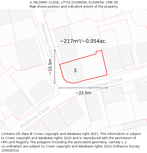 3, MILDMAY CLOSE, LITTLE DUNMOW, DUNMOW, CM6 3FJ: Plot and title map