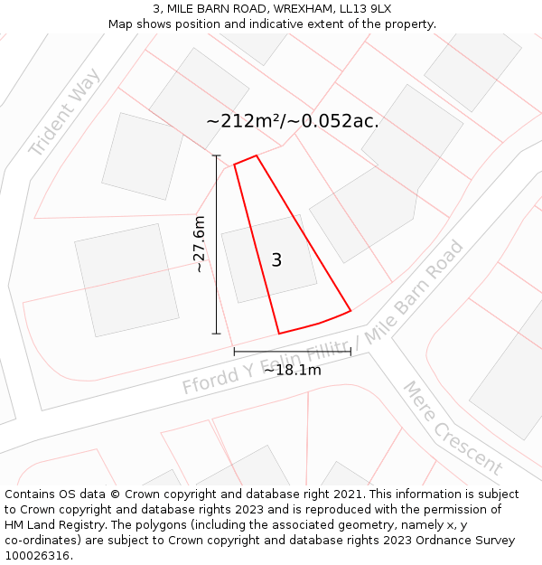 3, MILE BARN ROAD, WREXHAM, LL13 9LX: Plot and title map