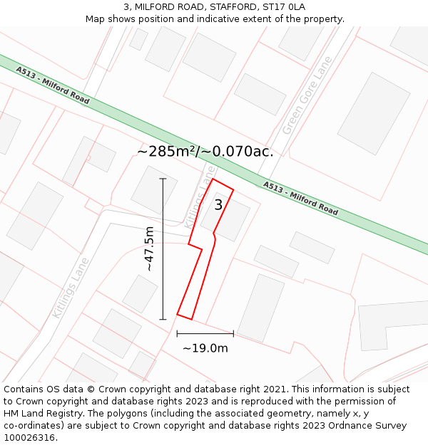 3, MILFORD ROAD, STAFFORD, ST17 0LA: Plot and title map