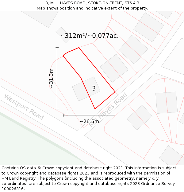 3, MILL HAYES ROAD, STOKE-ON-TRENT, ST6 4JB: Plot and title map