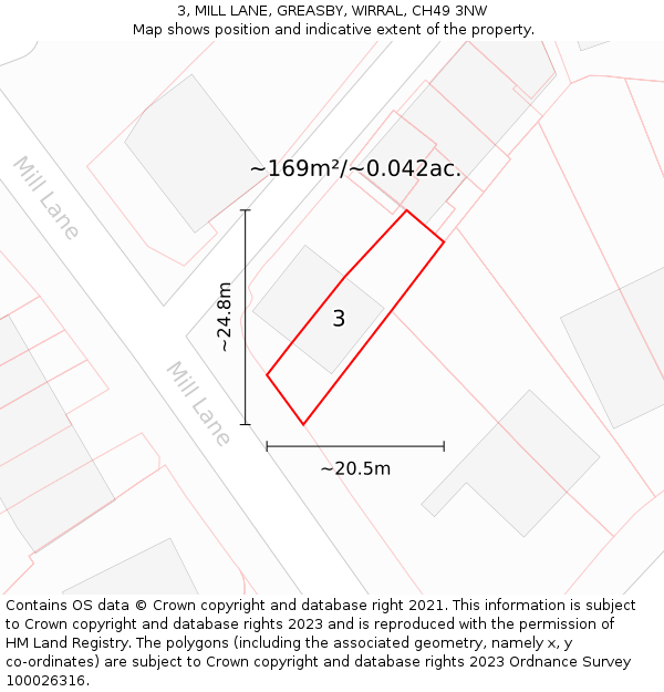3, MILL LANE, GREASBY, WIRRAL, CH49 3NW: Plot and title map