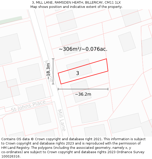 3, MILL LANE, RAMSDEN HEATH, BILLERICAY, CM11 1LX: Plot and title map