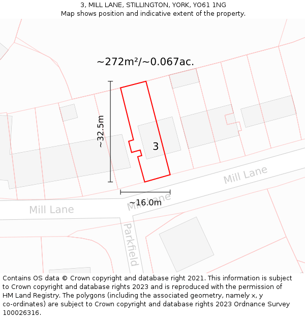 3, MILL LANE, STILLINGTON, YORK, YO61 1NG: Plot and title map