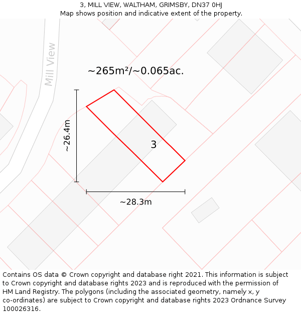 3, MILL VIEW, WALTHAM, GRIMSBY, DN37 0HJ: Plot and title map