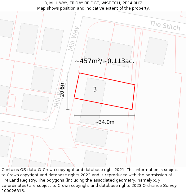 3, MILL WAY, FRIDAY BRIDGE, WISBECH, PE14 0HZ: Plot and title map