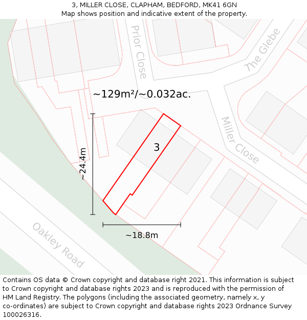 3, MILLER CLOSE, CLAPHAM, BEDFORD, MK41 6GN: Plot and title map