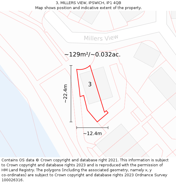 3, MILLERS VIEW, IPSWICH, IP1 4QB: Plot and title map