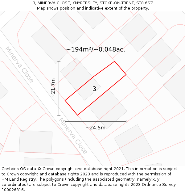 3, MINERVA CLOSE, KNYPERSLEY, STOKE-ON-TRENT, ST8 6SZ: Plot and title map