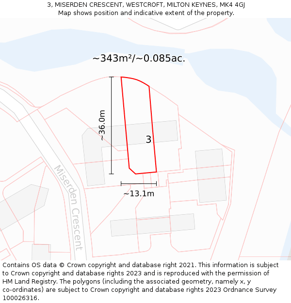 3, MISERDEN CRESCENT, WESTCROFT, MILTON KEYNES, MK4 4GJ: Plot and title map