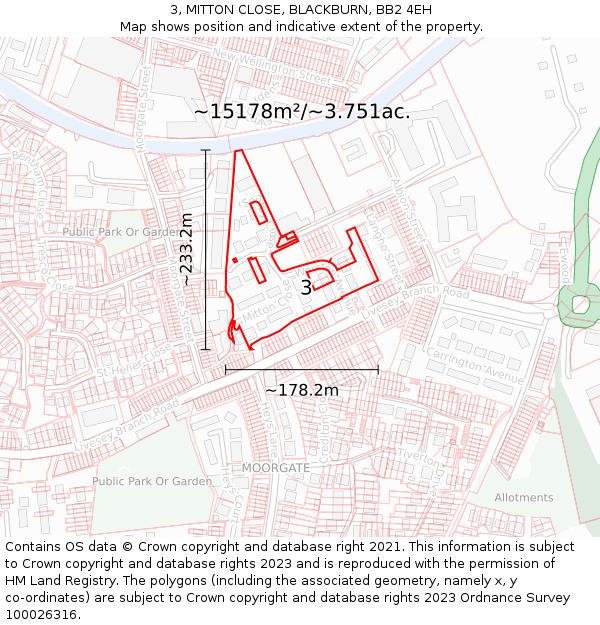 3, MITTON CLOSE, BLACKBURN, BB2 4EH: Plot and title map