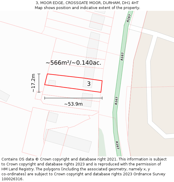 3, MOOR EDGE, CROSSGATE MOOR, DURHAM, DH1 4HT: Plot and title map