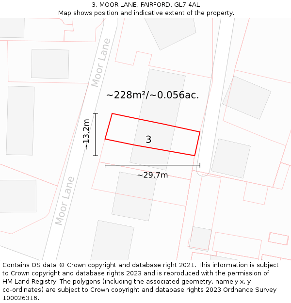 3, MOOR LANE, FAIRFORD, GL7 4AL: Plot and title map