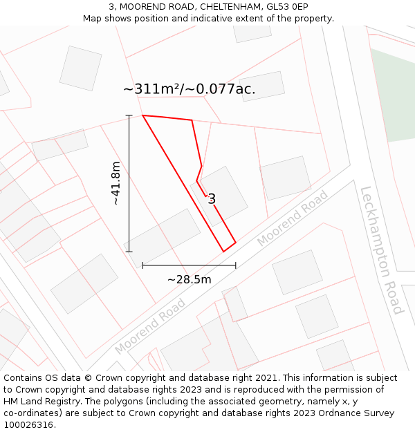 3, MOOREND ROAD, CHELTENHAM, GL53 0EP: Plot and title map