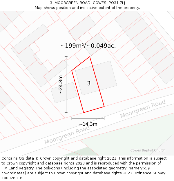 3, MOORGREEN ROAD, COWES, PO31 7LJ: Plot and title map