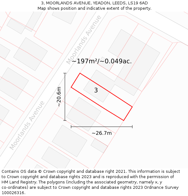 3, MOORLANDS AVENUE, YEADON, LEEDS, LS19 6AD: Plot and title map