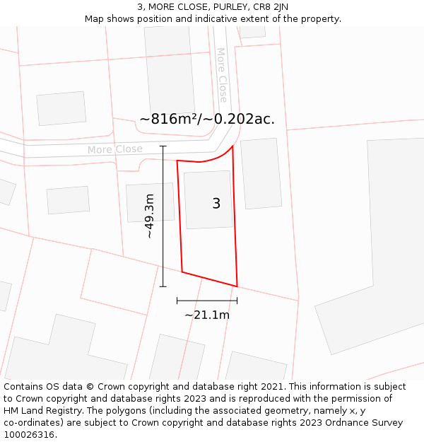 3, MORE CLOSE, PURLEY, CR8 2JN: Plot and title map