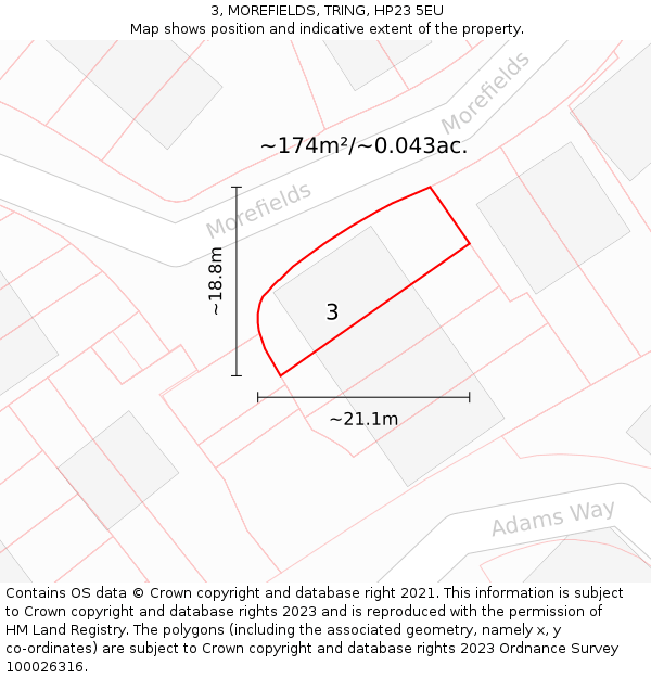 3, MOREFIELDS, TRING, HP23 5EU: Plot and title map