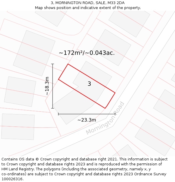 3, MORNINGTON ROAD, SALE, M33 2DA: Plot and title map