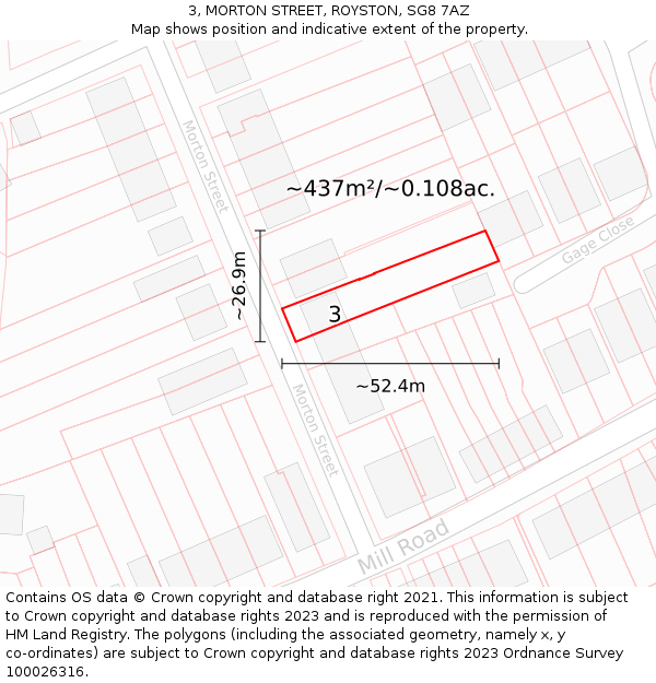 3, MORTON STREET, ROYSTON, SG8 7AZ: Plot and title map