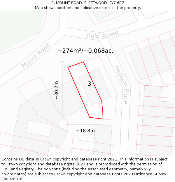 3, MOUNT ROAD, FLEETWOOD, FY7 6EZ: Plot and title map