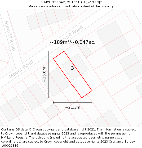 3, MOUNT ROAD, WILLENHALL, WV13 3JZ: Plot and title map