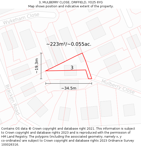 3, MULBERRY CLOSE, DRIFFIELD, YO25 6YG: Plot and title map