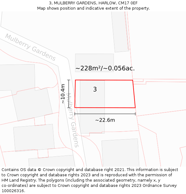 3, MULBERRY GARDENS, HARLOW, CM17 0EF: Plot and title map