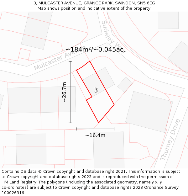 3, MULCASTER AVENUE, GRANGE PARK, SWINDON, SN5 6EG: Plot and title map