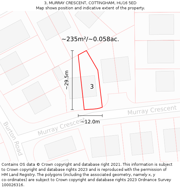 3, MURRAY CRESCENT, COTTINGHAM, HU16 5ED: Plot and title map