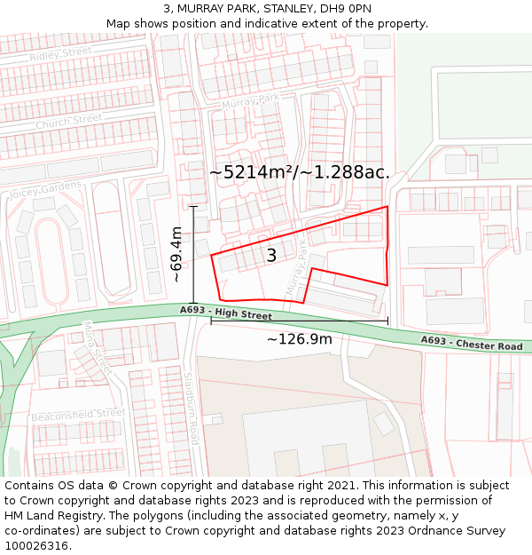 3, MURRAY PARK, STANLEY, DH9 0PN: Plot and title map