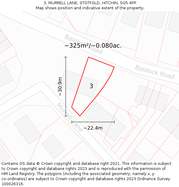 3, MURRELL LANE, STOTFOLD, HITCHIN, SG5 4PP: Plot and title map