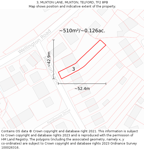 3, MUXTON LANE, MUXTON, TELFORD, TF2 8PB: Plot and title map