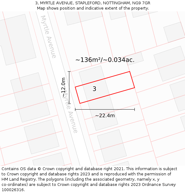 3, MYRTLE AVENUE, STAPLEFORD, NOTTINGHAM, NG9 7GR: Plot and title map