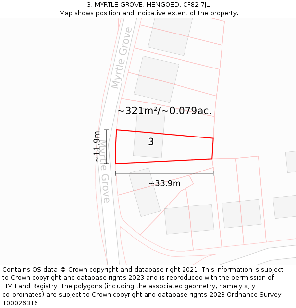 3, MYRTLE GROVE, HENGOED, CF82 7JL: Plot and title map