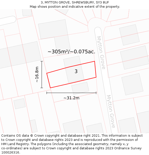 3, MYTTON GROVE, SHREWSBURY, SY3 8UF: Plot and title map