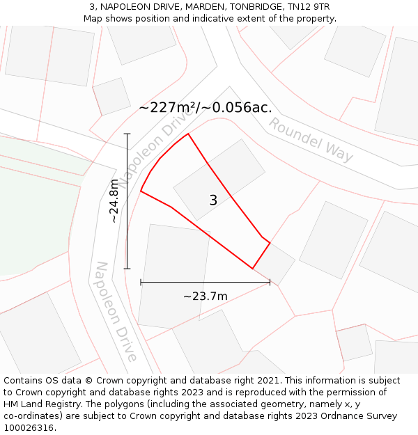 3, NAPOLEON DRIVE, MARDEN, TONBRIDGE, TN12 9TR: Plot and title map