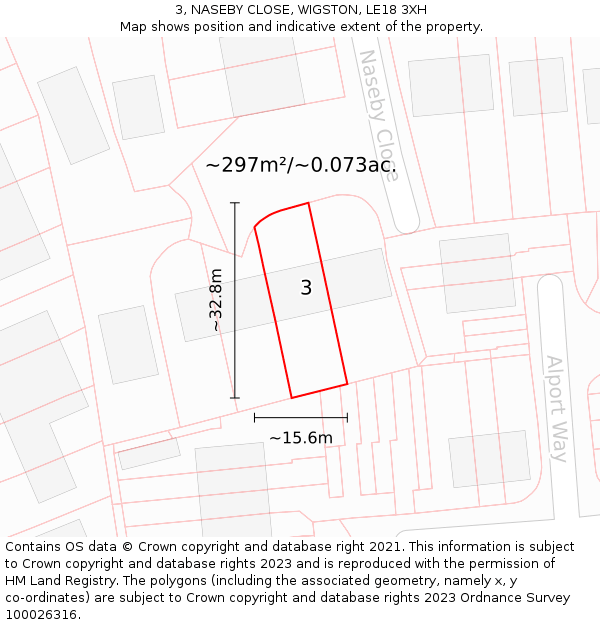 3, NASEBY CLOSE, WIGSTON, LE18 3XH: Plot and title map